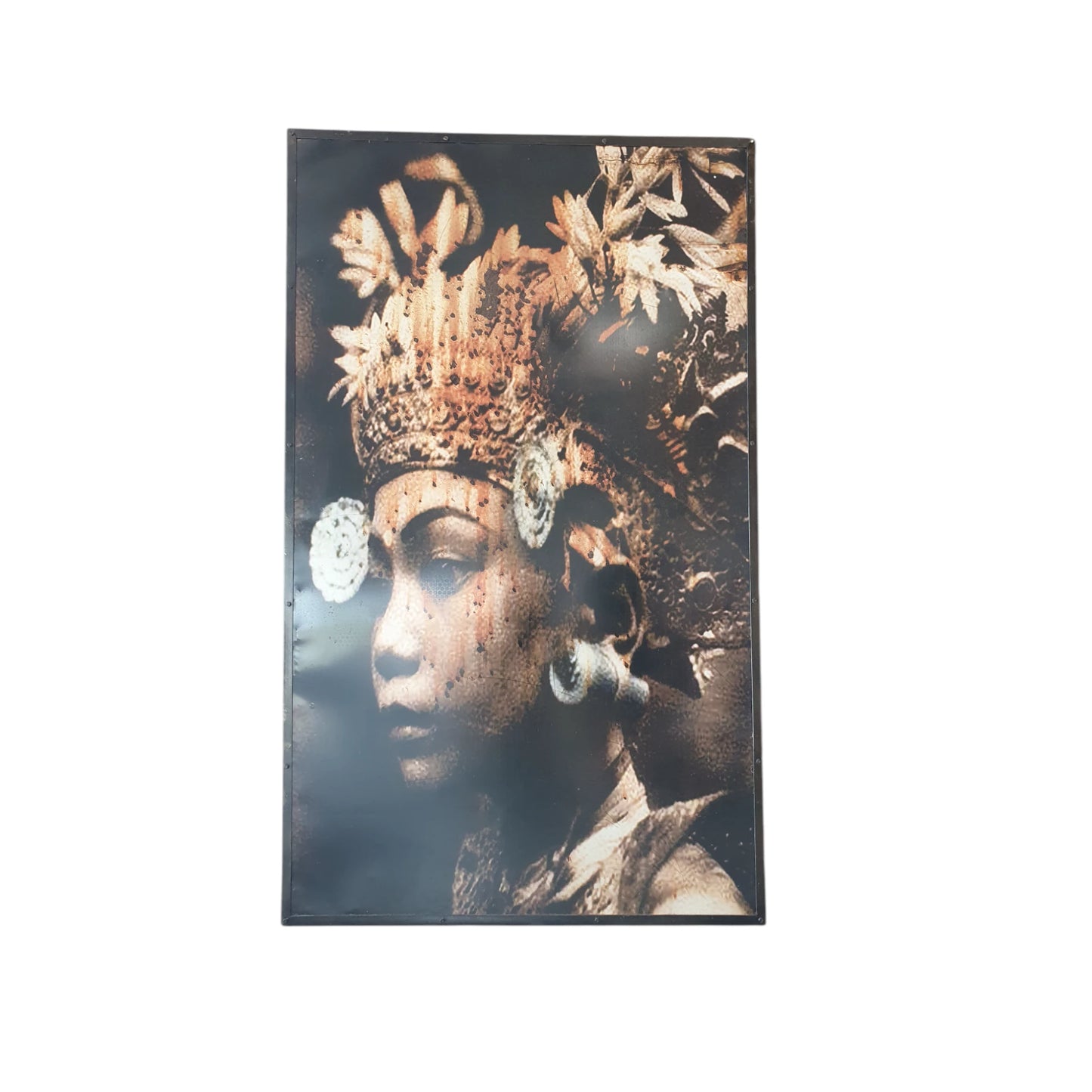 Tableau mural en métal 120x200 représentant une danseuse balinaise avec coiffe traditionnelle