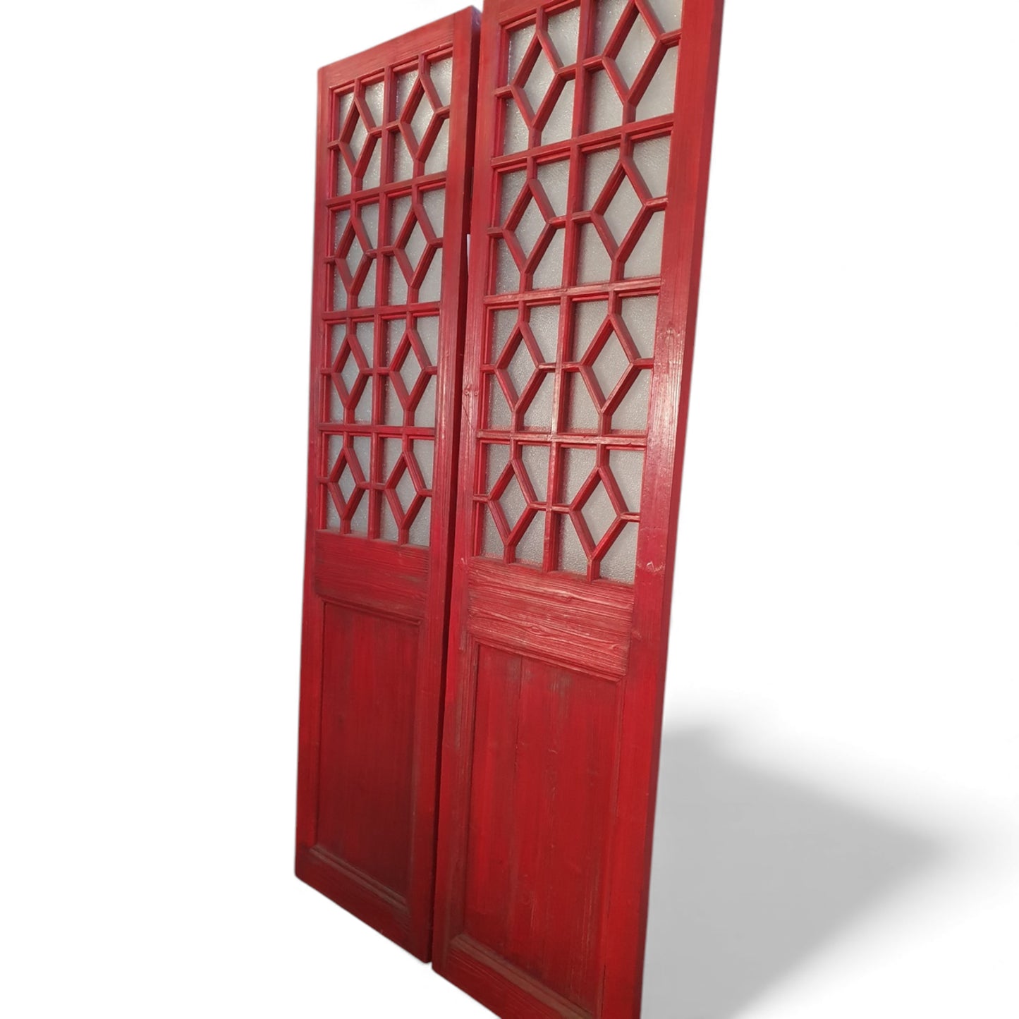 Double porte en pin et verre opaque – 128 × 5 × H247 cm