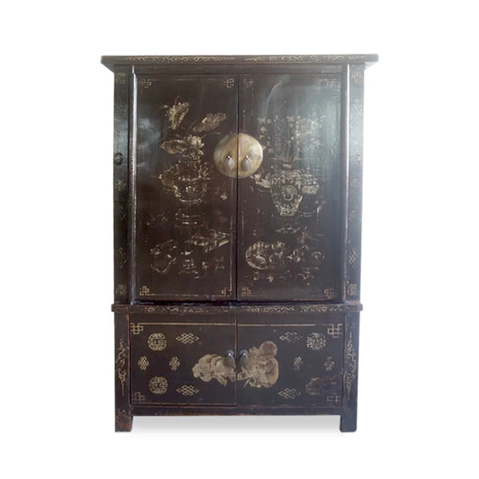 Très belle armoire laquée noir avec dessins
