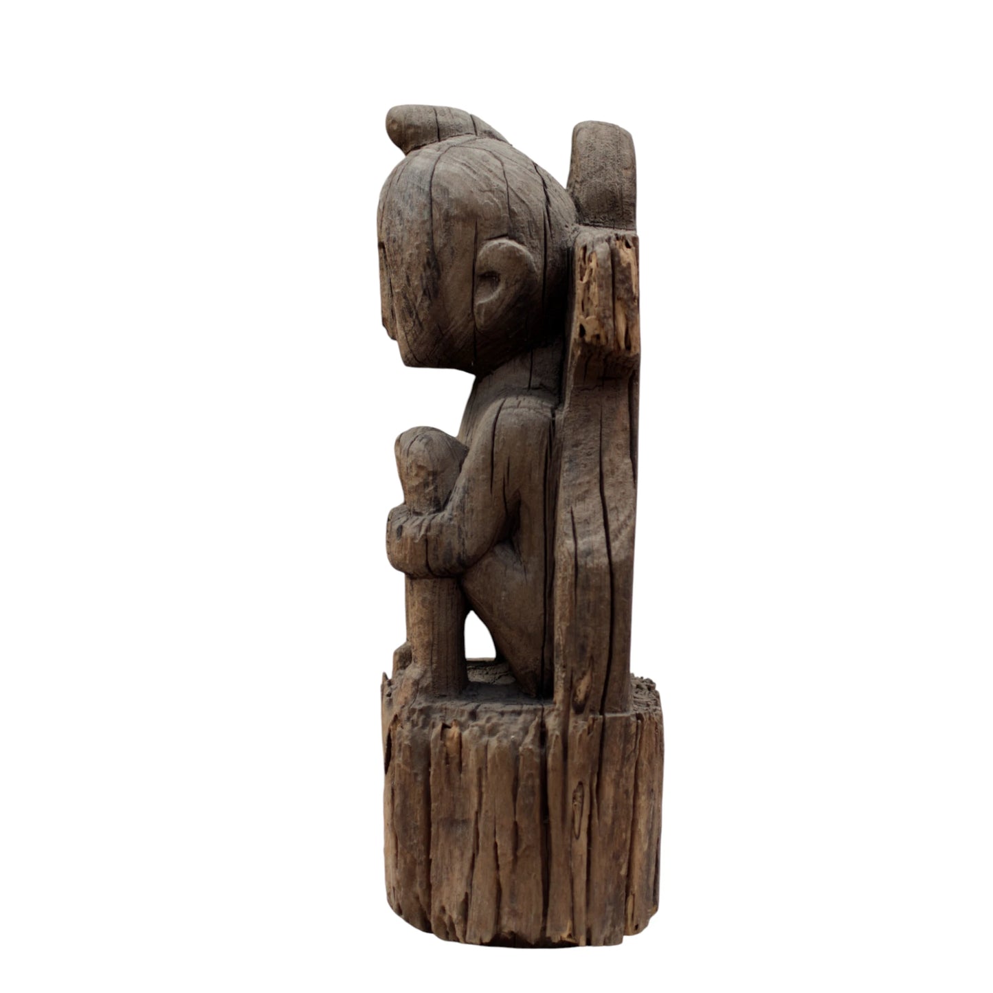 Statue Nias Timor – Figure tribale assise, bois ancien, XXe siècle