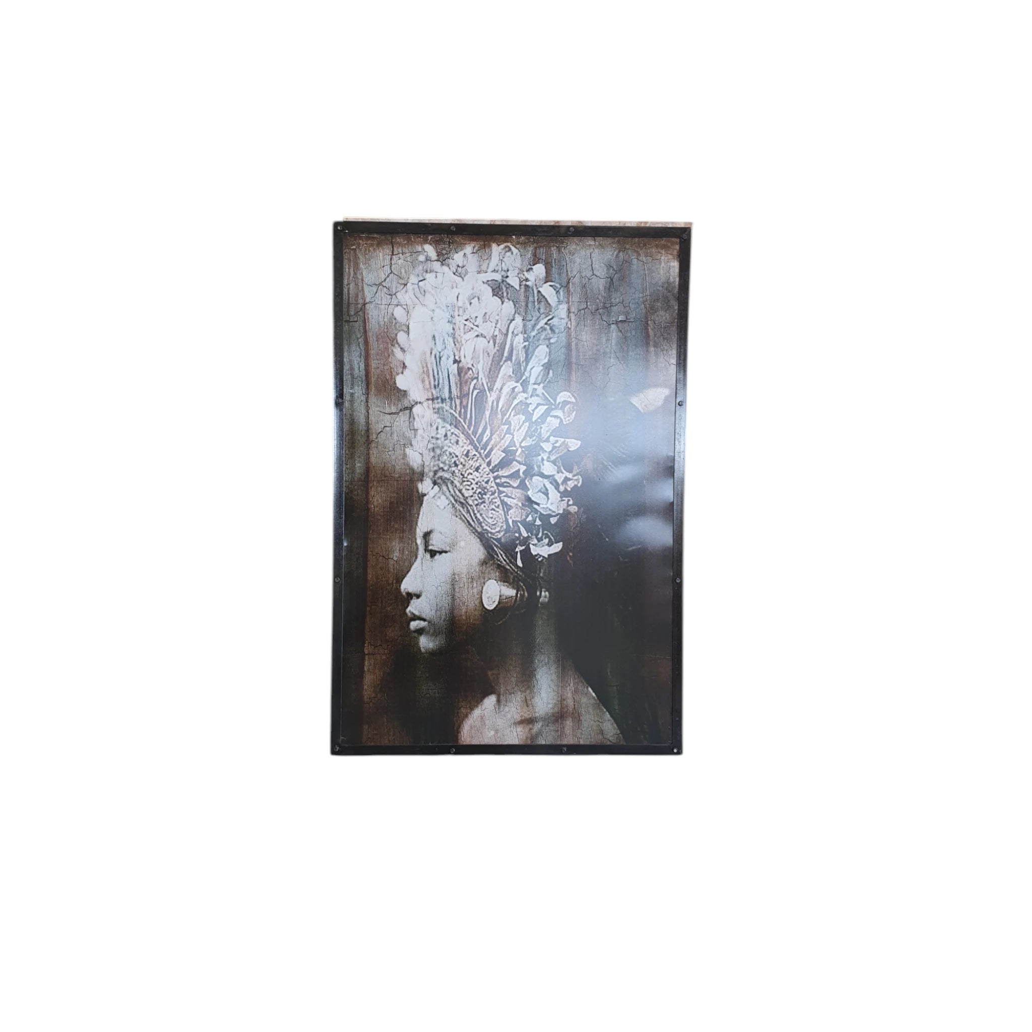 Tableau mural en métal 120x80 représentant le profil d'une femme balinaise avec coiffe