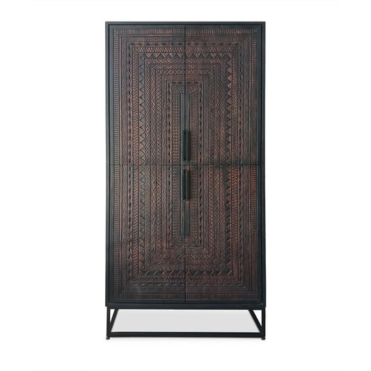  Adoptez un style authentique avec cette armoire en teck massif noir. Son motif sculpté à la main et sa finition soignée en font une pièce unique. Idéale pour les amateurs de décoration d'intérieur.