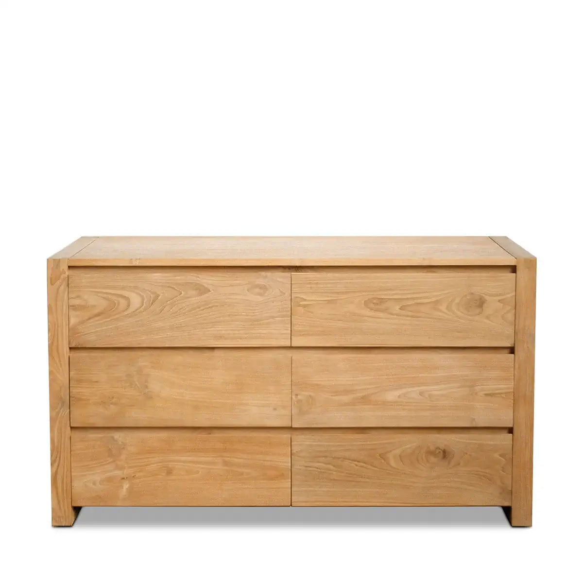 Chez Rue de Siam : La commode EME 160cm, 6 tiroirs, en teck massif, l'alliage parfait entre fonctionnalité et design. Chaque tiroir révèle un espace de rangement généreux pour organiser votre quotidien avec style.