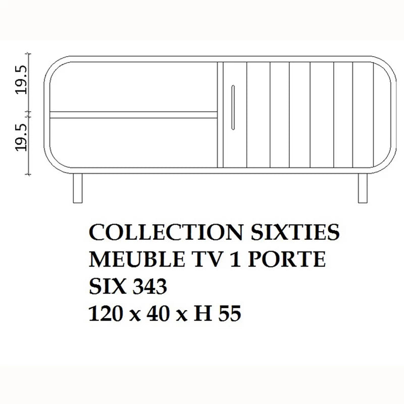 Meuble TV en bois de bateau et métal avec 1 porte, alliant caractère industriel et fonctionnalité dans un design pratique.