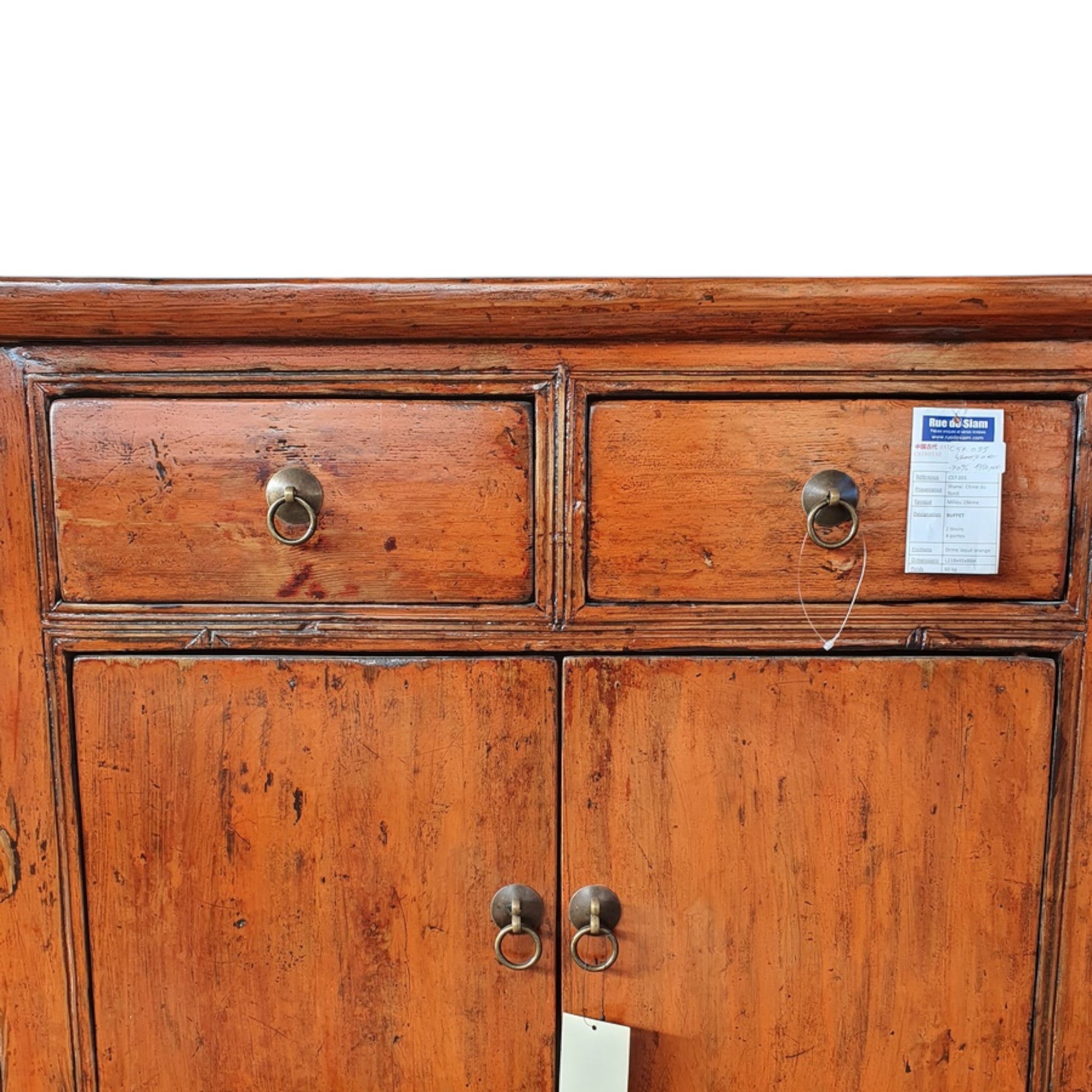 Buffet asiatique ancien à laque orange vif