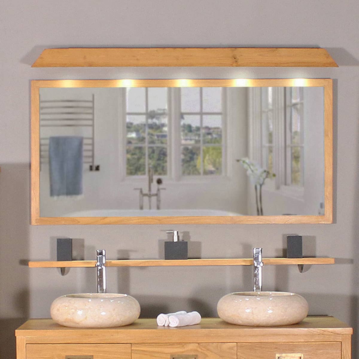 miroir salle de bain rectangulaire en teck