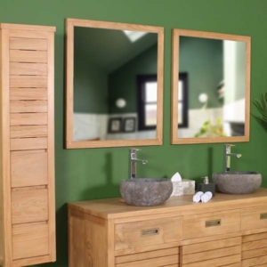 Miroirs carrés en teck pour la salle de bain