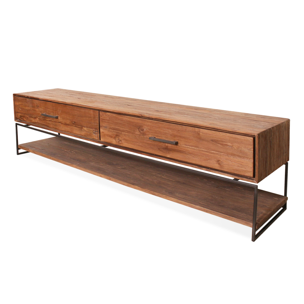 Grand meuble tv design bois massif et métal 180 cm DAKOTA