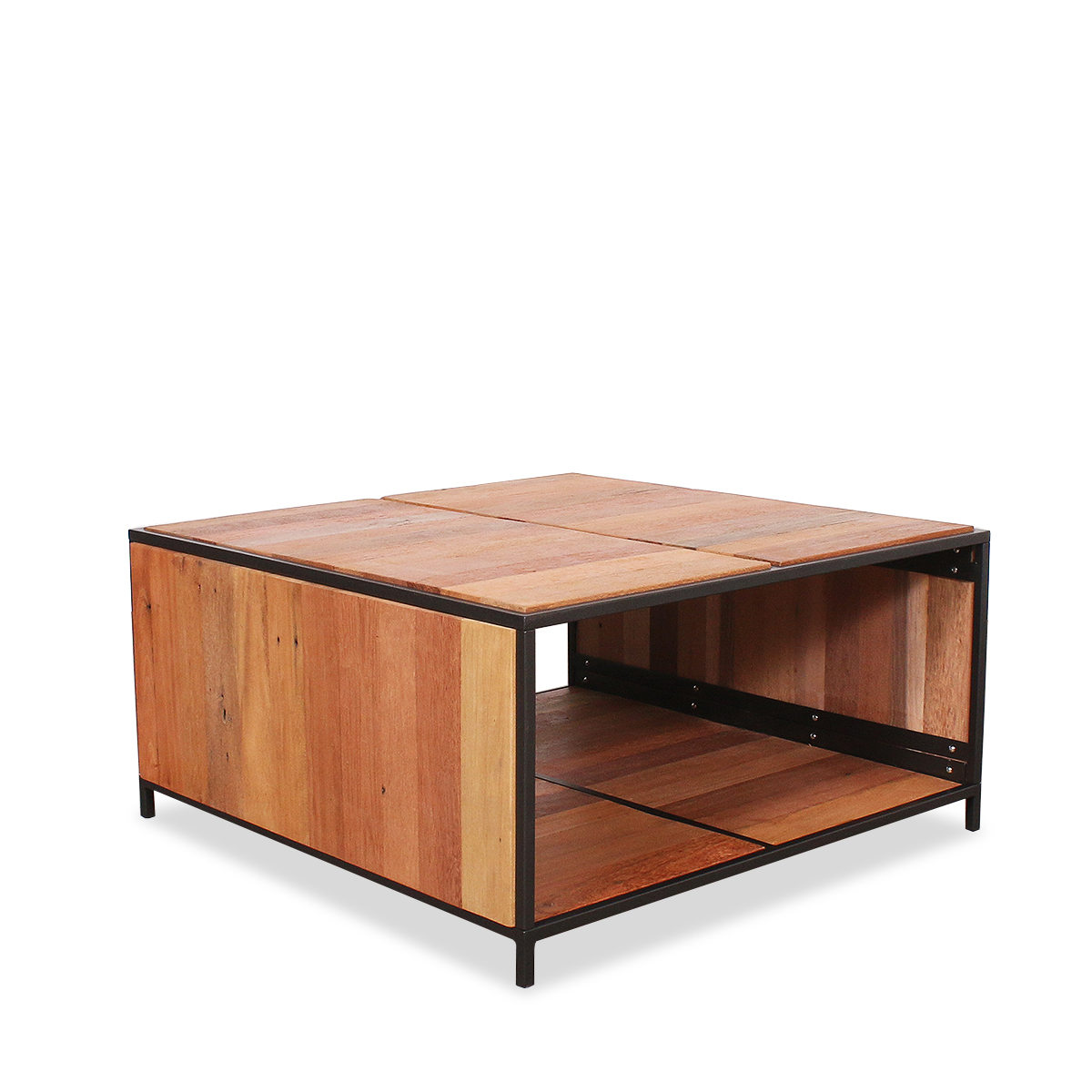 Table basse carrée bois recyclé et métal LIPAT
